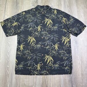 Tommy Bahama Mens Black Long Sleeve Copyrighted Print Button Up Shirt Size L